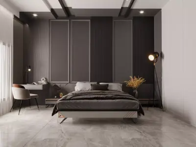 Bedroom interior scene 3D model Low-poly 3D model