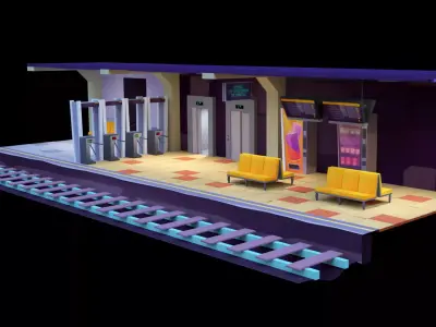 Low Poly Subway Station Blender Model  Game-Ready Low-poly 3D model