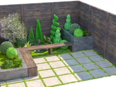 Modern Zen Garden Corner Bench ArchViz 3D Model Low-poly 3D model