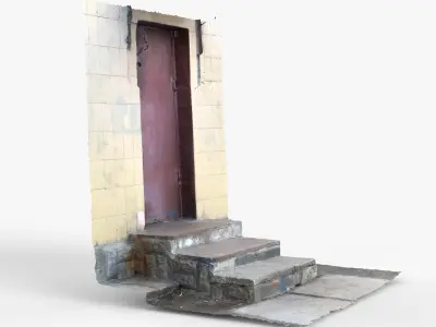 3D scan of stairs to old door industrial building Low-poly 3D model