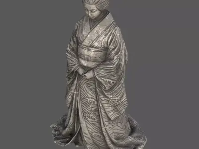 Captivating Japanese Geisha Statue Game Ready Low Poly 3D Model Low-poly 3D model