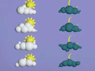 48 Low Poly Clouds Bundle Low-poly 3D model