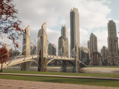 FANTASY ART DECO CITY SCENE WITH ALL THE ASSET Low-poly 3D model