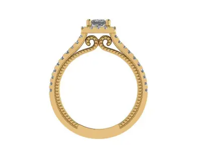 Ring110 halo diamond engagement ring in gold 3D print model