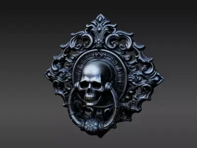 Haunted Door Knocker 3D Model AND Print Gothic Halloween  3D model