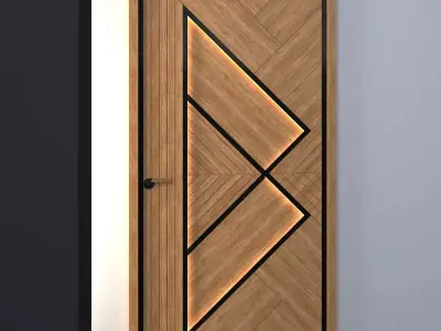3d door wooden with triangle design Low-poly 3D model