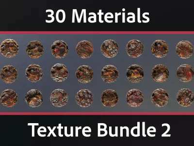 30 Materials Lava Seamless PBR Bundle 2 Texture