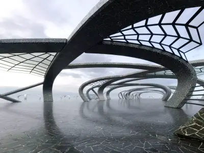 Futuristic Curved Pavilion- Architectural Background- V2U1 Low-poly 3D model