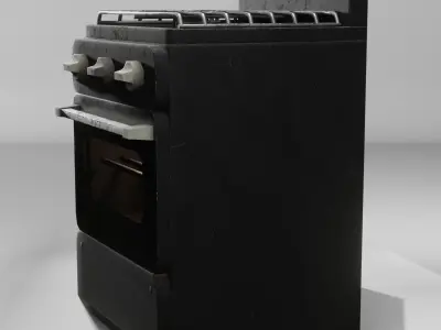 Gas range  old post-soviet  2 Burners  PBR  low-poly  game-ready Low-poly 3D model