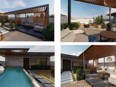 Modern Luxury Roof Garden Design Pack2 Rooftop Scenes 3D model