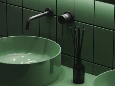 Bathroom set with tiles and marble counter tops 3D model