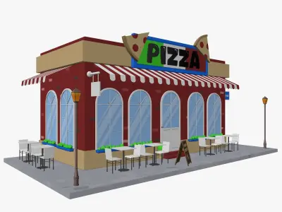  Cartoon pizza Restaurant Low-poly 3D model