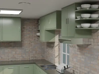 Green kitchen room 3D model