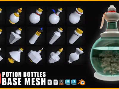 30 Potion Bottles Base Mesh Low-poly 3D model