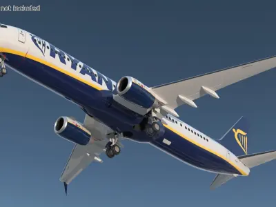  Ryanair Boeing 737-900 with Interior and Doors Rigged for Cinema 4D 