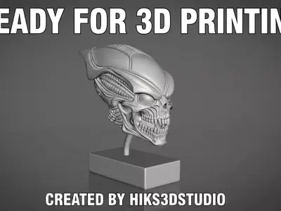 Biomechanical Skull Bust  Sci-Fi 3D Printable Sculpture 3D print model