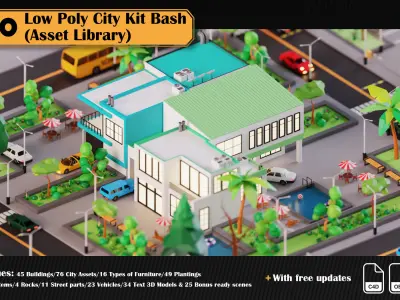 Low Poly City Asset Library 300 Objects Kitbash Low-poly 3D model