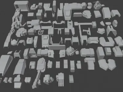100 mech kitbash for  mech-robot Low-poly 3D model