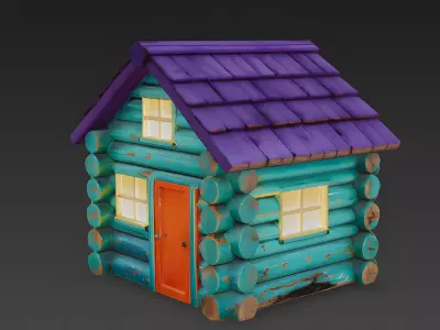 Whimsical Stylized Fantasy Log Cabin 3D Model Low-poly 3D model