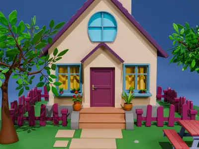Stylized Isometric House with Garden Low-poly 3D model