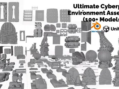 Big Cyberpunk Environment Asset Pack more 100 Models Low-poly 3D model