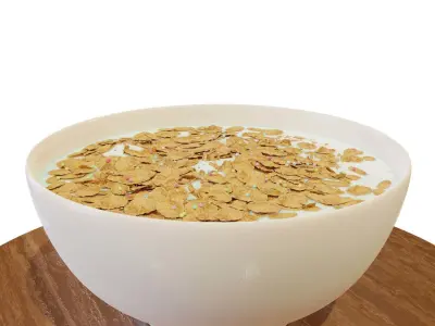 Bowl with Milk and Cereals - Corn Flakes - Food - High Quality 3D model