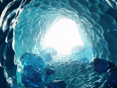 Frozen Cave V2 - Ice Cavern Base Environment with Icy Stones  3D model