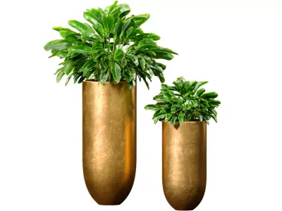 Decorative fern in a Floor vase planters urn gold Art Deco style 3D model