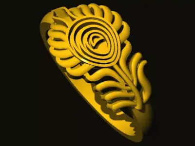 rings gold ring with flower design 3D print model