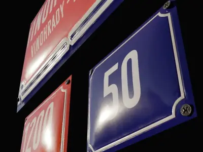 Prague street signs Low-poly 3D model