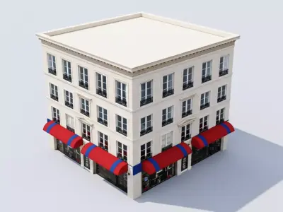 Realistic 4 Story Commercial Exterior 3D Model Low-poly 3D model