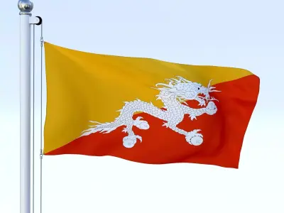 Animated Kingdom of Bhutan Flag Low-poly 3D model