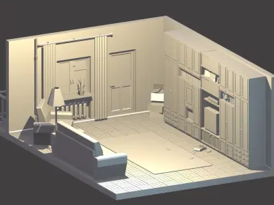 Retro Russian room 90s Low-poly 3D model