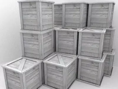 Wood box with pieces for destruction effects Low-poly 3D model