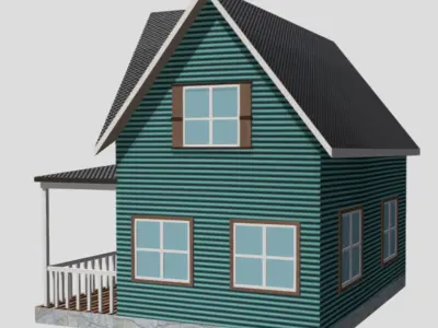 American Style Cottage - Town House Model Free low-poly 3D model
