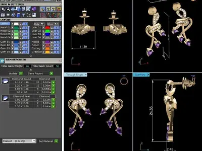 Women Earrings 3dm STL OBJ FBX Render Details 3D print model