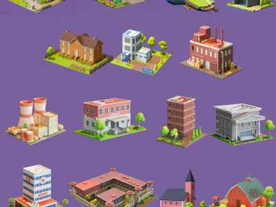 Cartoon Houses and Buildings 3D Model Collection 3D Model Pack