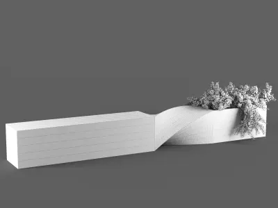 bench854 concrete planter with plants in it 3D model