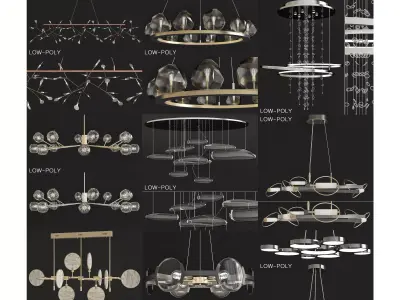 Chandelier collection low poly 3d model light fixture with tw... Low-poly 3D model