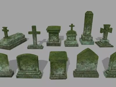 Tombstone group of gravestones Low-poly 3D model