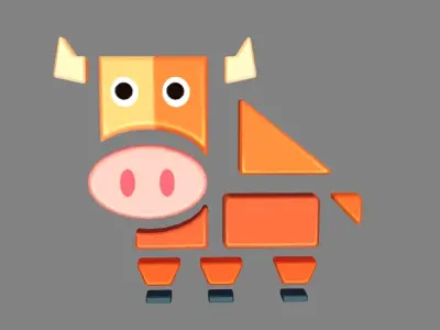 Animal shape blocks - Splicing to assemble building block bull Low-poly 3D model
