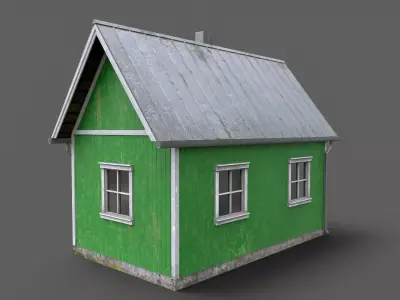 green cabin Low-poly 3D model