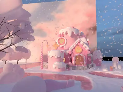 Cartoon Snowy Cabin  Low-poly 3D model