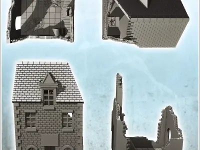 Set of two brick buildings with floors 28 - Modern WW2 WW1 World 3D print model