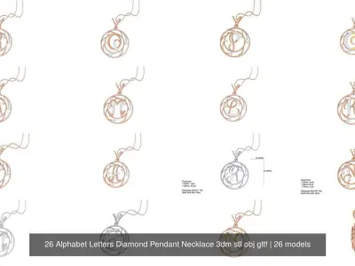 26 Alphabet Letters Diamond Pendant Necklace 3dm stl obj gltf 3D Model Pack