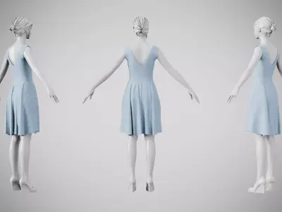 Dress 21 Light Blue Low-poly 3D model