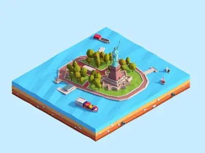 Low Poly Statue Of Liberty Scene Low-poly 3D model