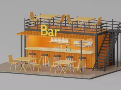 Cartoon Container Bar Low Poly 3D model