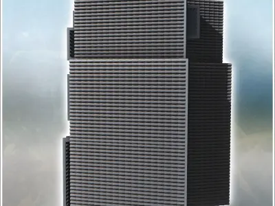 Modern single-sloped roof building with three balconied floors 1 3D print model