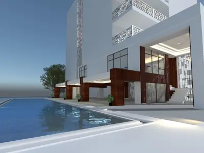 building modern with swimming pool 3D model